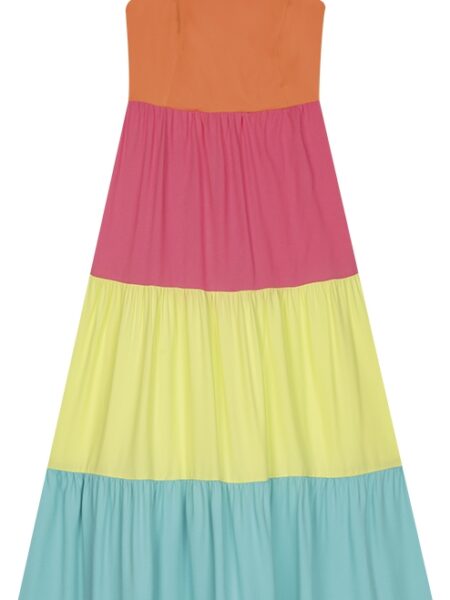 Fluidez y delicadeza se unen en este vestido de corte fluido. El escote recto resalta la modernidad, mientras que las tiras en la espalda aportan un toque de sofisticación. Los volantes crean una composición de colores, dando un look romántico y relajado. Combínalo con sandalias de tiras finas y una bolso de paja para lograr un look deslumbrante. - Confeccionado en Tejido Crepé Siena (tejido crepé de viscosa plano con ligera caída y tacto crepé) - Rayon Twill (viscosa más completa con textura ligera) - Patrón en línea A - Volantes fruncidos en el bajo 100% viscosa Alabama Shop