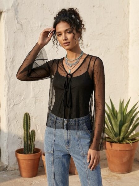 TOP MANGA ACAMPANADA DE TUL CON STRASS