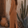 VESTIDO LARGO PUNTO ACANALADO TOSTADO