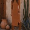 VESTIDO MIDI ACANALADO TOSTADO