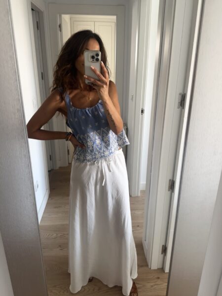 Top tirantes denim bordados