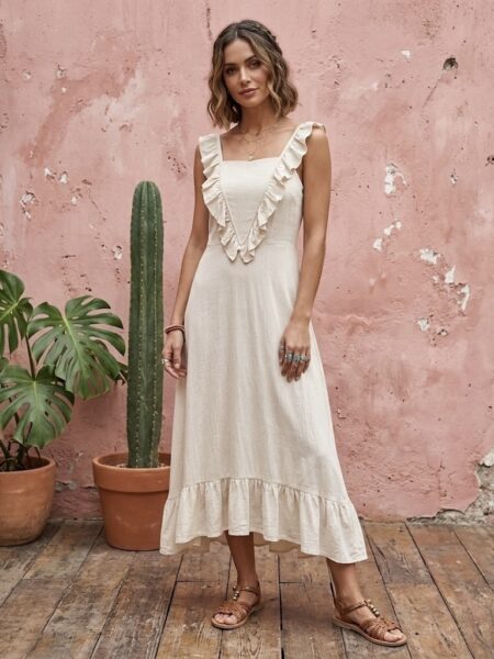 VESTIDO LARGO BEIGE VISCOSA