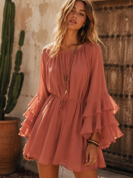 VESTIDO GASA VOLANTES BRICK