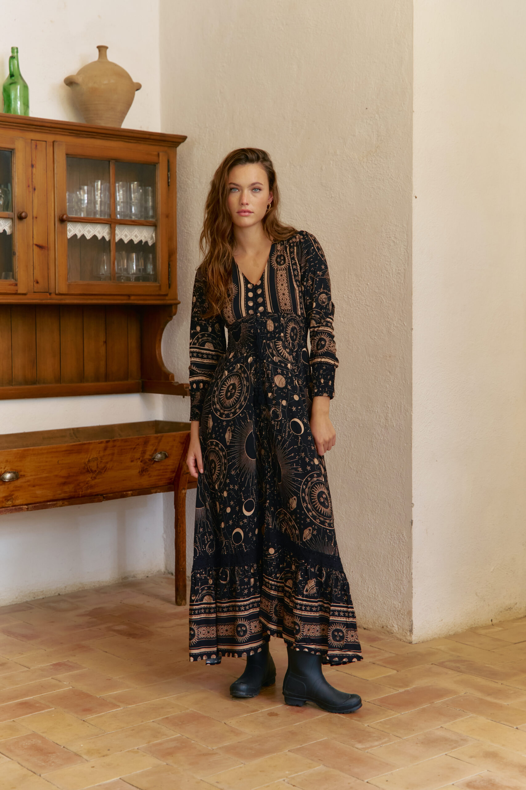 JAASE_AW250938 Vestido largo con estampado boho de nuestra marca australiana Jaase. 100% rayón Alabama Shop