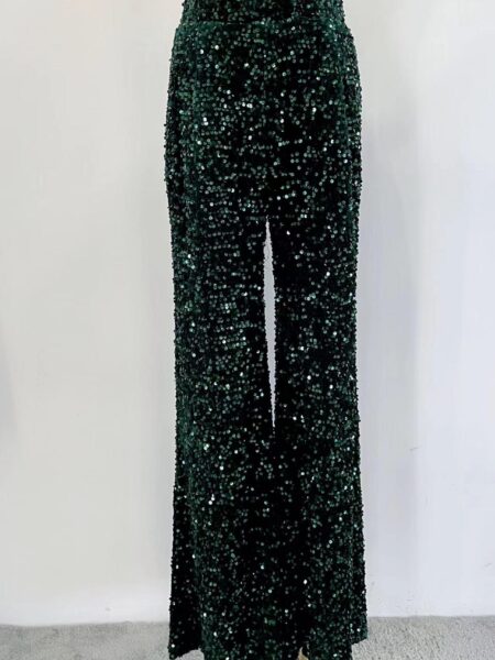 Pantalón terciopelo y lentejuelas verde profundo. 100%  poliester Alabama Shop