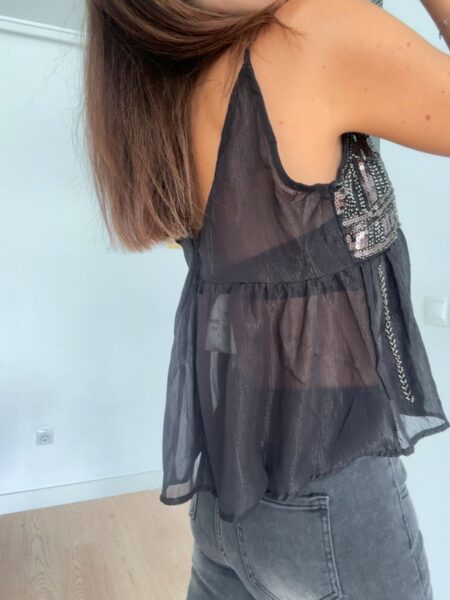 Top de tirantes con pedrería Christmas Edition. 100% poliéster. Alabama Shop