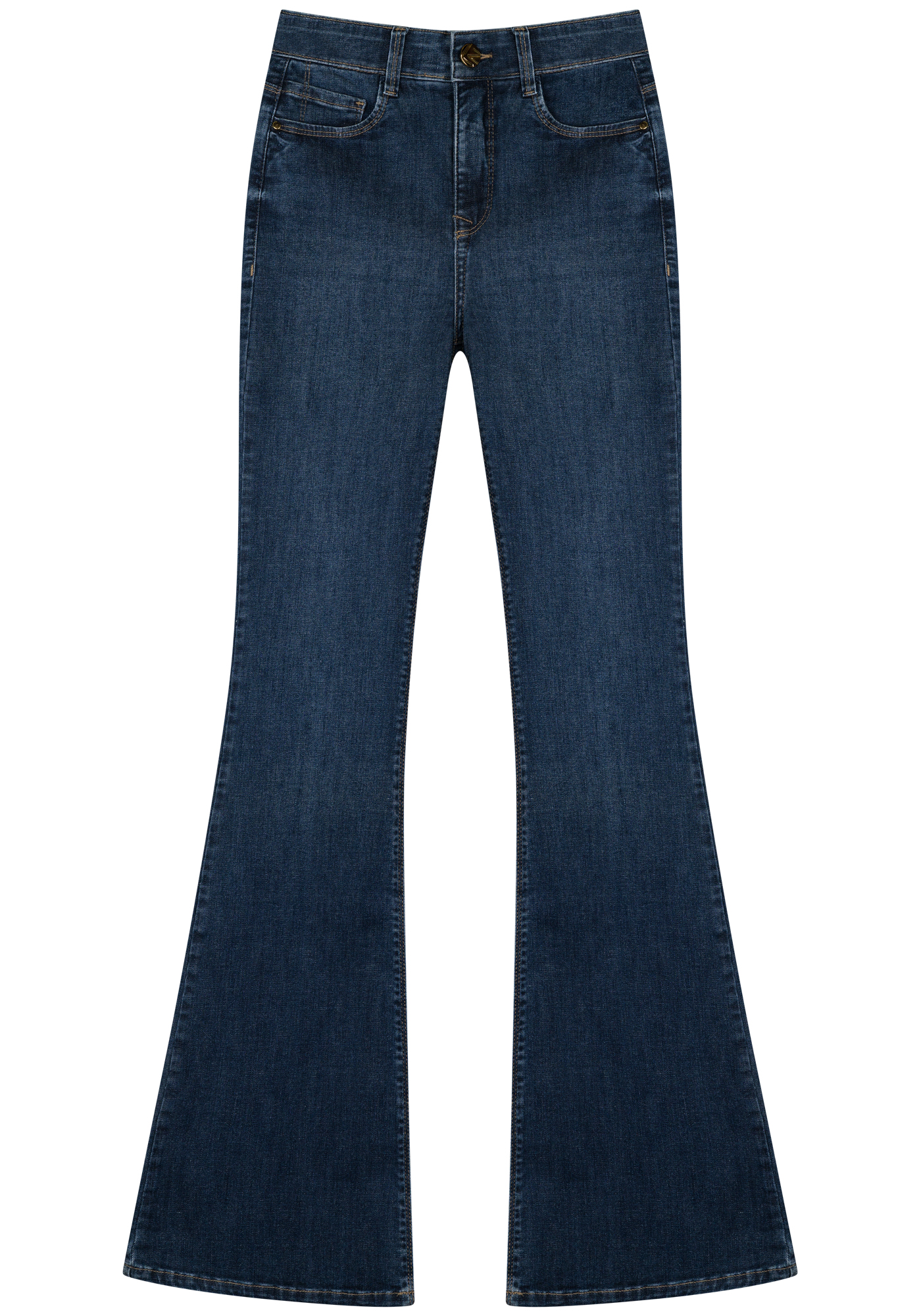 IMG_8118 <strong>Vaqueros acampanados de cintura alta con tecnología Shaping</strong> que realza y define la silueta. Confeccionados en denim con un 50% de elasticidad, se ajustan al cuerpo moldeando las curvas y estilizando la figura. Corte flare, cintura alta y bolsillos traseros bordados. Una prenda con actitud, cómoda y favorecedora. <strong>Composición:</strong> Exterior 90% algodón, 8% elastomultiéster, 2% elastano. Forro de bolsillo 61% algodón, 39% poliéster. Alabama Shop