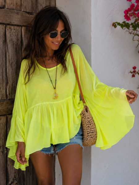 BLUSA OVERSIZE ALGODÓN AMARILLO NEÓN