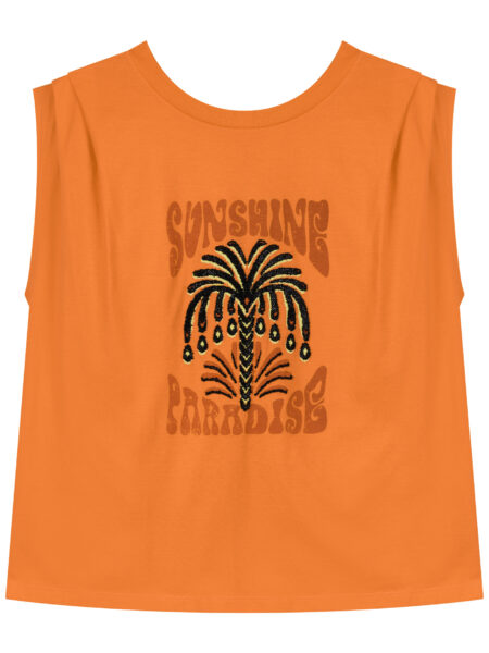 Consigue esta Camiseta<strong> Lez a Lez</strong> en color naranja en Alabama Shop. Confeccionada en<strong> 100% algodón de hilos peinados</strong>, destaca por su estampado localizado (Sunshine Paradise)  y detalles de pliegues en los hombros. ¡Calidad premium de la <strong>marca Lez a Lez</strong>! Alabama Shop