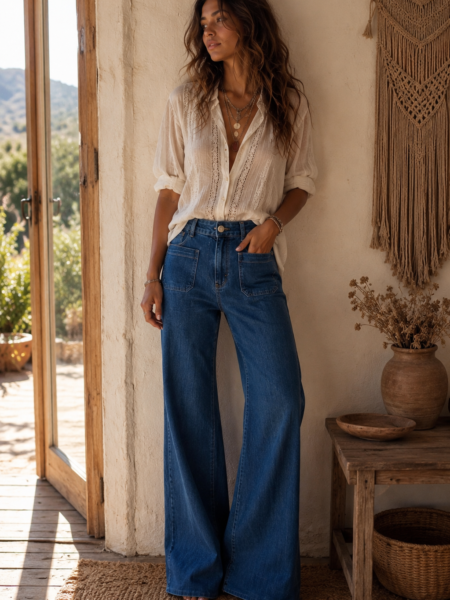VAQUEROS WIDE LEG BOLSILLOS FRONTALES AZUL MEDIO