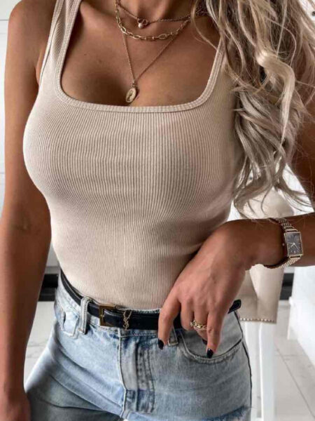 TOP TIRANTES ACANALADO BEIGE