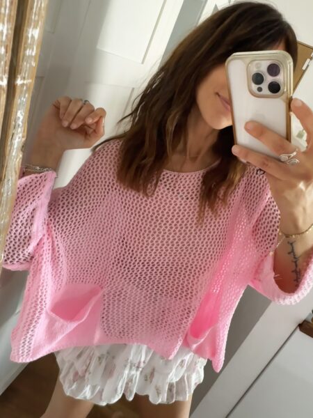 SUÉTER CALADO ROSA OVERSIZE