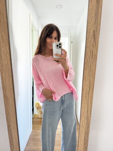 SUÉTER CALADO ROSA OVERSIZE