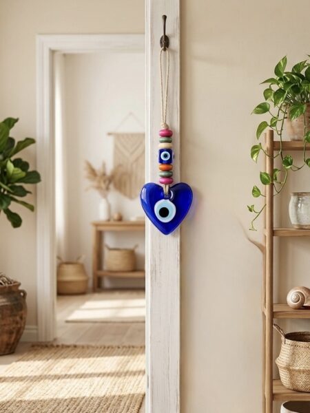 <strong>Protege tu paz y eleva la vibración de tu hogar.</strong> Este amuleto alquímico de 17 cm no es solo una pieza decorativa; es un centinela espiritual diseñado para neutralizar envidias y disolver energías densas. Forjado en vidrio azul cobalto con forma de corazón, actúa como un portal de luz que filtra quien entra en tu espacio sagrado. • <strong>Poder:</strong> Actúa como un escudo invisible contra el "mal de ojo". • <strong>Ubicación:</strong> Ideal para la entrada principal, donde vigila y purifica cada intención. • <strong>Esencia:</strong> Madera natural y vidrio soplado para un equilibrio perfecto entre tierra y espíritu. <strong>Siente la calma de saber que tu energía está a salvo.</strong> Alabama Shop